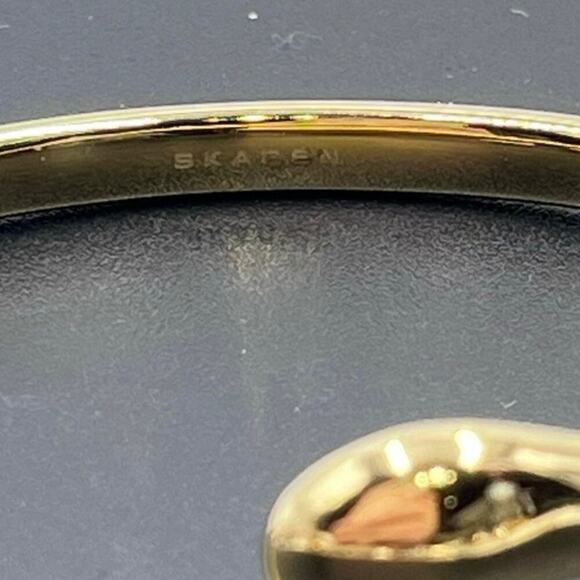 Skagen Gold Plated Hinged Pave knob ends Crossover Pebble Bangle Bracelet - Picture 3 of 13